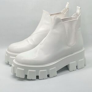 Prada Monolith Leather Lug-Sole Chelsea Boots size 37